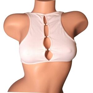 Free People Intimately White O-Ring Cutout Ribbed Crop Bralette Top M/L